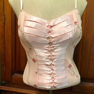rampage pink floral and satin ribbon corset top